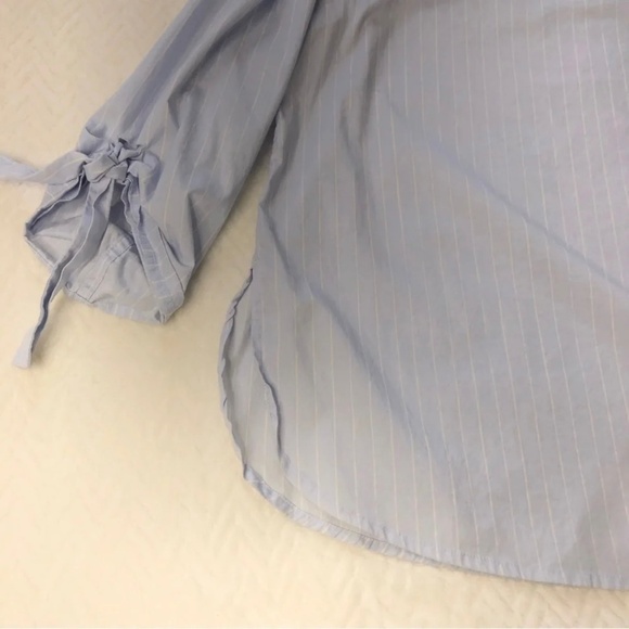 Striped Off The Shoulder Coastal Blouse Women’s Medium Blue White Tie Summer - Picture 4 of 8